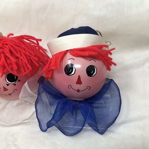 Vintage Raggedy Ann & Andy Glass Ball Christmas Ornaments Made Italy Set of 2 - Picture 3 of 11